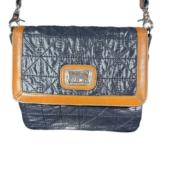Brighton Black Quilted Fabric & Brown Leather Crossbody Bag - Picture 1 of 10